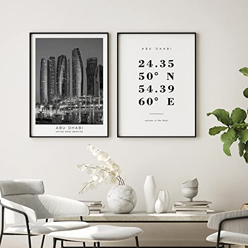 Dear Mapper Abu Dhabi United Arab Emirates View Abstract Road Modern Map Art Minimalist Painting Black and White Canvas Line Art Print Poster Home Decor (Set of 3 Unframed) (16x24inch)