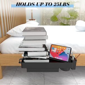 Ronlap Folding Bedside Shelf, Bunk Bed Shelf Organizer for Top Bunk Clip On Nightstand Plastic Bedside Shelf Tray for College Dorm Kids with Cupholder Hooks Hanging Cup, Small Size with Drawer, Black