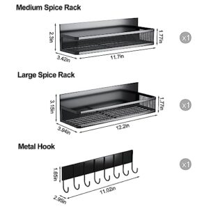 Aufworld Magnetic Spice Rack for Refrigerator, 3 Pack Magnetic Shelf, Moveable Magnetic Fridge Organizer with 8-Hook Rack, Seasoning Organizer for Kitchen Organization and Storage (3 Pack)