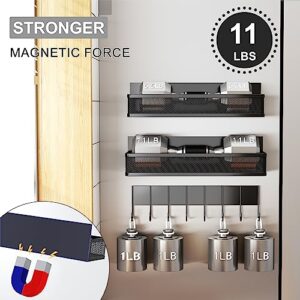 Aufworld Magnetic Spice Rack for Refrigerator, 3 Pack Magnetic Shelf, Moveable Magnetic Fridge Organizer with 8-Hook Rack, Seasoning Organizer for Kitchen Organization and Storage (3 Pack)