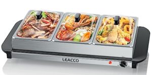 leacco buffet server & food warmer, 3 x 2.5qt electric chafing dish set, 25 x 14 warming tray stainless steel for parties, catering, events