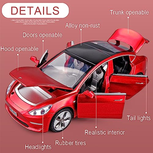 Addcean 1:32 Scale Toy Cars, Metal Die-Casting Model Cars with Light/Sound Pull Back Car Toys for Boys Girls 3+ Year Old Kids Birthday Gift, Model Toy Cars for Model 3 (1:32 Model 3-Black)