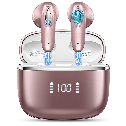 Wireless Earbuds, Bluetooth Earbuds with 4 HD Mic, 2023 Light Weight in-Ear Bluetooth 5.3 Headphones, 40Hrs Playtime Ear Buds with LED Charging Case/IP7 Waterproof/Sport Earphones for Android iOS