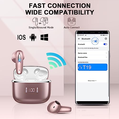 Wireless Earbuds, Bluetooth Earbuds with 4 HD Mic, 2023 Light Weight in-Ear Bluetooth 5.3 Headphones, 40Hrs Playtime Ear Buds with LED Charging Case/IP7 Waterproof/Sport Earphones for Android iOS