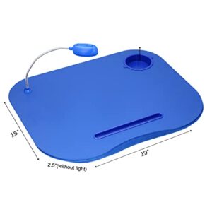 Laptop Lap Desk - Portable Table with Foam-Filled Fleece Cushion, LED Light, and Cup Holder - Bed Desk for Homework or Reading by Lavish Home (Blue)