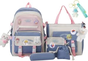toaoset kawaii backpack 5pcs set lightweight aesthetic backpack,teens laptop computer cute backpacks for girls (kawaii backpack,one size)