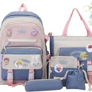 TOAOSET Kawaii Backpack 5Pcs Set Lightweight aesthetic backpack,Teens laptop computer cute backpacks for girls (kawaii backpack,one size)