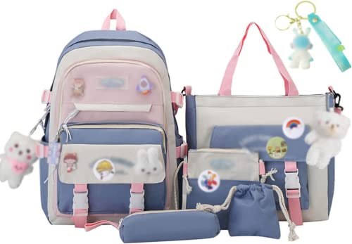 TOAOSET Kawaii Backpack 5Pcs Set Lightweight aesthetic backpack,Teens laptop computer cute backpacks for girls (kawaii backpack,one size)