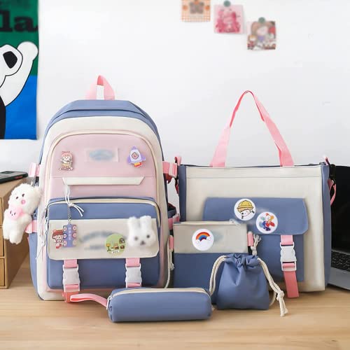 TOAOSET Kawaii Backpack 5Pcs Set Lightweight aesthetic backpack,Teens laptop computer cute backpacks for girls (kawaii backpack,one size)