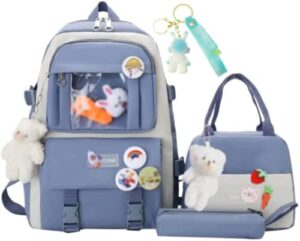 toaoset kawaii backpack set kawaii pendant pin and accessories, 3pcs set teens youth girl cartoon aesthetic cute backpack (cartoon backpack,one size)