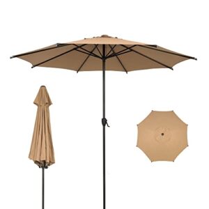 abba patio 11ft patio umbrella market outdoor table umbrella with push button tilt and crank, 8 ribs, uv protection, tan