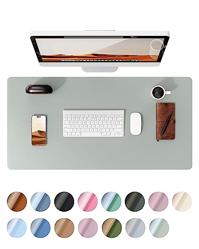 YSAGi Leather Desk Pad Protector, Office Desk Mat, Large Mouse Pad, Non-Slip PU Leather Desk Blotter, Laptop Desk Pad, Waterproof Desk Writing Pad for Office and Home (23.6" x 13.8", Grayish Green)