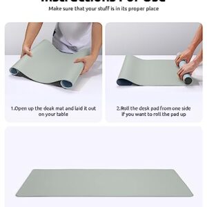 YSAGi Leather Desk Pad Protector, Office Desk Mat, Large Mouse Pad, Non-Slip PU Leather Desk Blotter, Laptop Desk Pad, Waterproof Desk Writing Pad for Office and Home (23.6" x 13.8", Grayish Green)