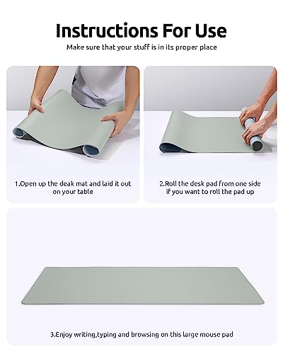 YSAGi Leather Desk Pad Protector, Office Desk Mat, Large Mouse Pad, Non-Slip PU Leather Desk Blotter, Laptop Desk Pad, Waterproof Desk Writing Pad for Office and Home (23.6" x 13.8", Grayish Green)