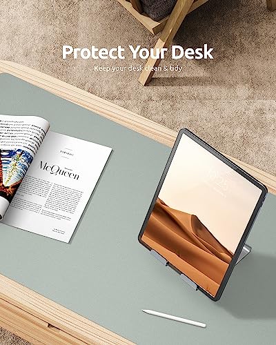 YSAGi Leather Desk Pad Protector, Office Desk Mat, Large Mouse Pad, Non-Slip PU Leather Desk Blotter, Laptop Desk Pad, Waterproof Desk Writing Pad for Office and Home (23.6" x 13.8", Grayish Green)