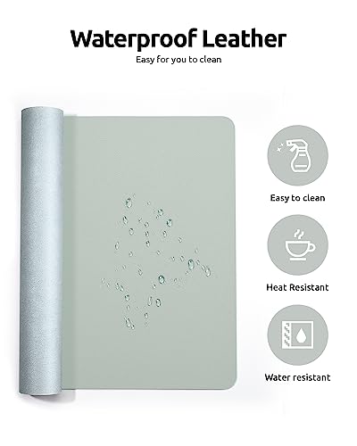 YSAGi Leather Desk Pad Protector, Office Desk Mat, Large Mouse Pad, Non-Slip PU Leather Desk Blotter, Laptop Desk Pad, Waterproof Desk Writing Pad for Office and Home (23.6" x 13.8", Grayish Green)