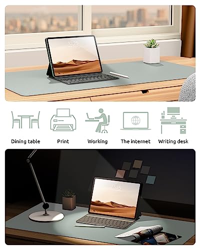 YSAGi Leather Desk Pad Protector, Office Desk Mat, Large Mouse Pad, Non-Slip PU Leather Desk Blotter, Laptop Desk Pad, Waterproof Desk Writing Pad for Office and Home (23.6" x 13.8", Grayish Green)