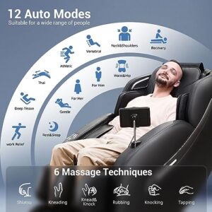 MYNTA Zero Gravity Massage Chair, Full Body Massage Chair and Recliner with Sl Track, Bigger Massage Roller, 12 Auto Modes, Lumbar and Calf Heating, LCD Screen Tablet, Fully Assembled, Black