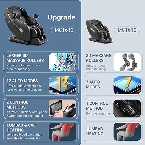 MYNTA Zero Gravity Massage Chair, Full Body Massage Chair and Recliner with Sl Track, Bigger Massage Roller, 12 Auto Modes, Lumbar and Calf Heating, LCD Screen Tablet, Fully Assembled, Black