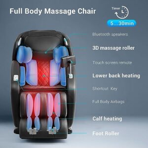 MYNTA Zero Gravity Massage Chair, Full Body Massage Chair and Recliner with Sl Track, Bigger Massage Roller, 12 Auto Modes, Lumbar and Calf Heating, LCD Screen Tablet, Fully Assembled, Black