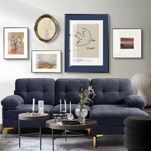 yuuyee 82" modern sofa, l shaped sofa couch convertible, chenille small sectional sofa, sofa with chaise mid-modern century couch with removable and washable cushions (navy)