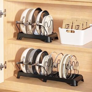 Hikinlichi Pot Lids Holders Expandable Pans Organizers Racks Cutting Board Racks Bakeware Platters Dishes Storage Stand 12 Adjustable Compartments Kitchen Countertop Pantry Cabinet Under Sink,Black