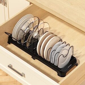 Hikinlichi Pot Lids Holders Expandable Pans Organizers Racks Cutting Board Racks Bakeware Platters Dishes Storage Stand 12 Adjustable Compartments Kitchen Countertop Pantry Cabinet Under Sink,Black