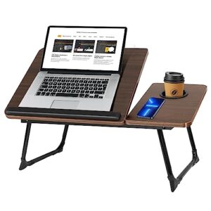 laptop desk for bed, bed table for laptop, laptop stand for desk, folding laptop lap desk with 5 adjustable angles, bed tray with cup holder, tv tray table for eating reading working on bed couch sofa