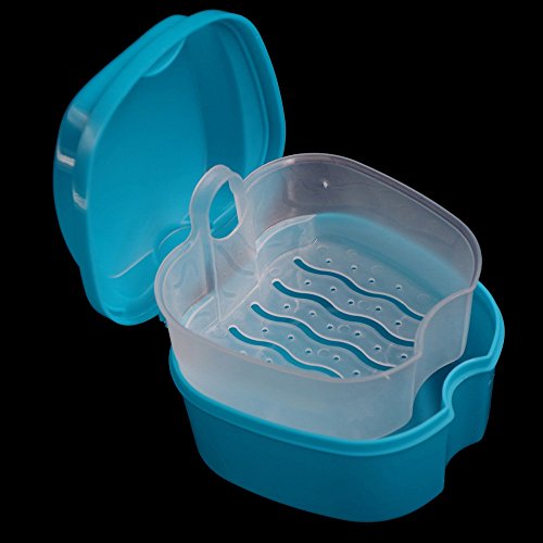 Denture Bath Case Cup Box Holder Storage Soak Container with Strainer Basket for Travel Cleaning Denture Box with Strainer Night Cleaner Denture Bath Box for Retainer Mouthguard False Teeth