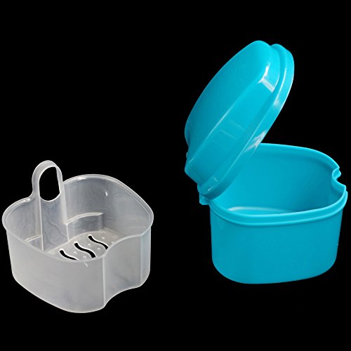 Denture Bath Case Cup Box Holder Storage Soak Container with Strainer Basket for Travel Cleaning Denture Box with Strainer Night Cleaner Denture Bath Box for Retainer Mouthguard False Teeth