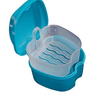 Denture Bath Case Cup Box Holder Storage Soak Container with Strainer Basket for Travel Cleaning Denture Box with Strainer Night Cleaner Denture Bath Box for Retainer Mouthguard False Teeth