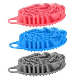 3 Set of Multifunctional Silicone Body Scrubber Loofah Soft and Skin-Friendly-,Easy to Clean,Scalp Massage ，Durable and Hygienic - Suitable for Various People and Pets (3 Count)