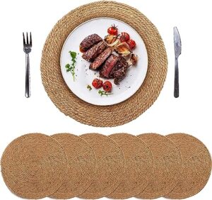 defined deco round jute placemats set of 6,12" handmade round placemats,woven braided placemats,natural farmhouse place mats,jute thick hot pads,rustic table mats for dining table decor,home,wedding.