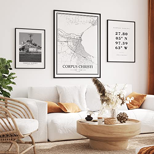 Dear Mapper Corpus Christi United States View Abstract Road Modern Map Art Minimalist Painting Black and White Canvas Line Art Print Poster Art Line Painting Home Decor (Set of 3 Unframed) (16x24inch)