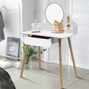 Vanity Desk with Lighted Mirror,Vanity Table Makeup Vanity with Lights, White Color 3 Lighting Modes Adjustable Brightness, 1 Drawer Makeup Table for Bedroom Studio (White,31.5*15.7*47inch）