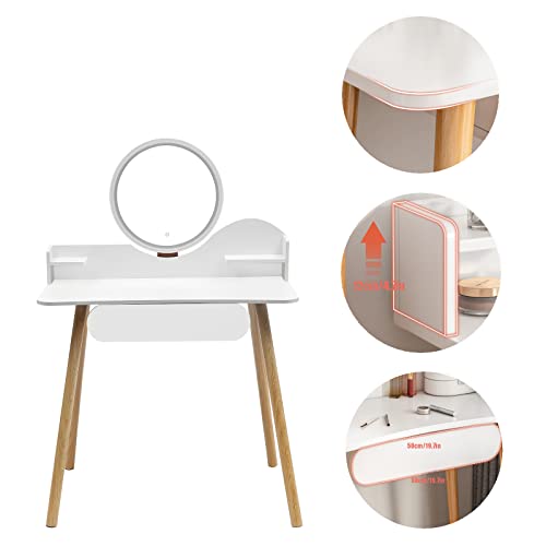 Vanity Desk with Lighted Mirror,Vanity Table Makeup Vanity with Lights, White Color 3 Lighting Modes Adjustable Brightness, 1 Drawer Makeup Table for Bedroom Studio (White,31.5*15.7*47inch）