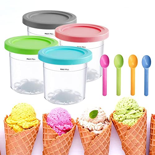 Poosejzl 2023 New Ice Cream Pints Cup,2/4 Pack Creami Pint Containers Replacements for Creami Containers, Creami Pints and Lids for NC301 NC300 NC299AMZ Series Ice Cream Maker (4Pack)