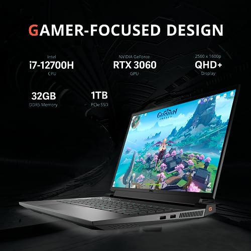 Dell G16 16‘’ FHD 165Hz Gaming Laptop, Intel Core i7-12700H, 32GB DDR5 RAM, 1TB PCIe SSD, NVIDIA GeForce RTX 3060 6G, RGB Backlit Keyboard, HD Camera, Win 11 Pro, Gray