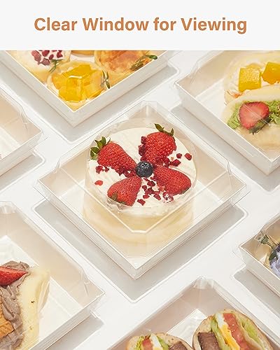 Kootek 50 Pack Paper Charcuterie Boxes with Clear Lids, 5.7 Inches Disposable Individual Food Containers Dessert Bakery Box for Sandwich, Slice Cake, Cookies, Hot Cocoa Bombs, Strawberries