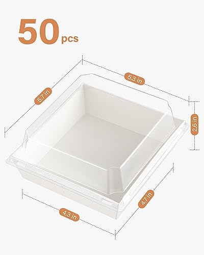 Kootek 50 Pack Paper Charcuterie Boxes with Clear Lids, 5.7 Inches Disposable Individual Food Containers Dessert Bakery Box for Sandwich, Slice Cake, Cookies, Hot Cocoa Bombs, Strawberries