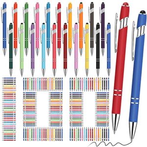 yeaqee 100 pieces ballpoint pen with stylus tip click metal pen, 2 in 1 black ink pens for writing 1.0 mm medium point stylus pen for touch screen tablet, assorted colors