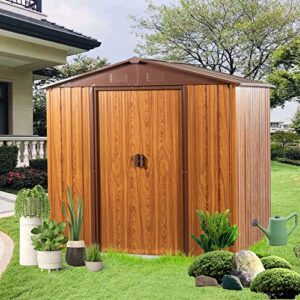 royard oaktree 6x5 ft outdoor storage shed woodgrain metal garden shed w/air vent & sliding door waterproof patio tools shed storage house for backyard lawn