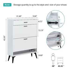 UZUGUL Shoe Cabinet for Entryway,Slim Shoe Storage Cabinet with 2 Flip Drawers and a Top Storage Drawer, Freestanding Shoe Rack Cabinet Storage Organizer with Adjustable Shelf for Entryway