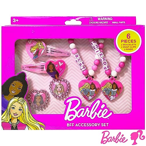 LUV HER Barbie Accrssories Girls BFF 6 Piece Toy Jewelry Box Set with 2 Rings, 2 Bead Bracelets and Snap Hair Clips Ages 3+