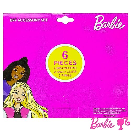 LUV HER Barbie Accrssories Girls BFF 6 Piece Toy Jewelry Box Set with 2 Rings, 2 Bead Bracelets and Snap Hair Clips Ages 3+