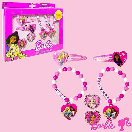 LUV HER Barbie Accrssories Girls BFF 6 Piece Toy Jewelry Box Set with 2 Rings, 2 Bead Bracelets and Snap Hair Clips Ages 3+