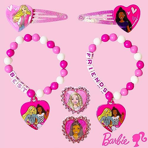 LUV HER Barbie Accrssories Girls BFF 6 Piece Toy Jewelry Box Set with 2 Rings, 2 Bead Bracelets and Snap Hair Clips Ages 3+