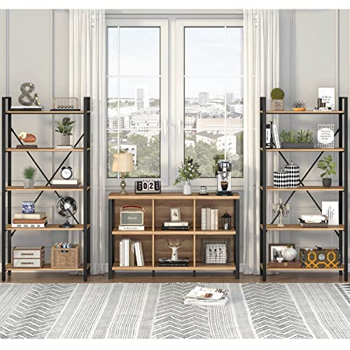 FATORRI 5 Tier Bookshelf and 6 Cube Storage Organizer (Rustic Oak)