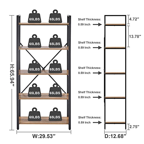 FATORRI 5 Tier Bookshelf and 6 Cube Storage Organizer (Rustic Oak)