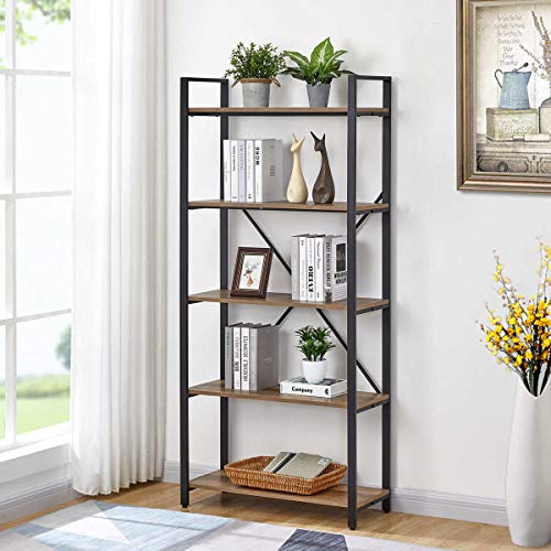 FATORRI 5 Tier Bookshelf and 6 Cube Storage Organizer (Rustic Oak)